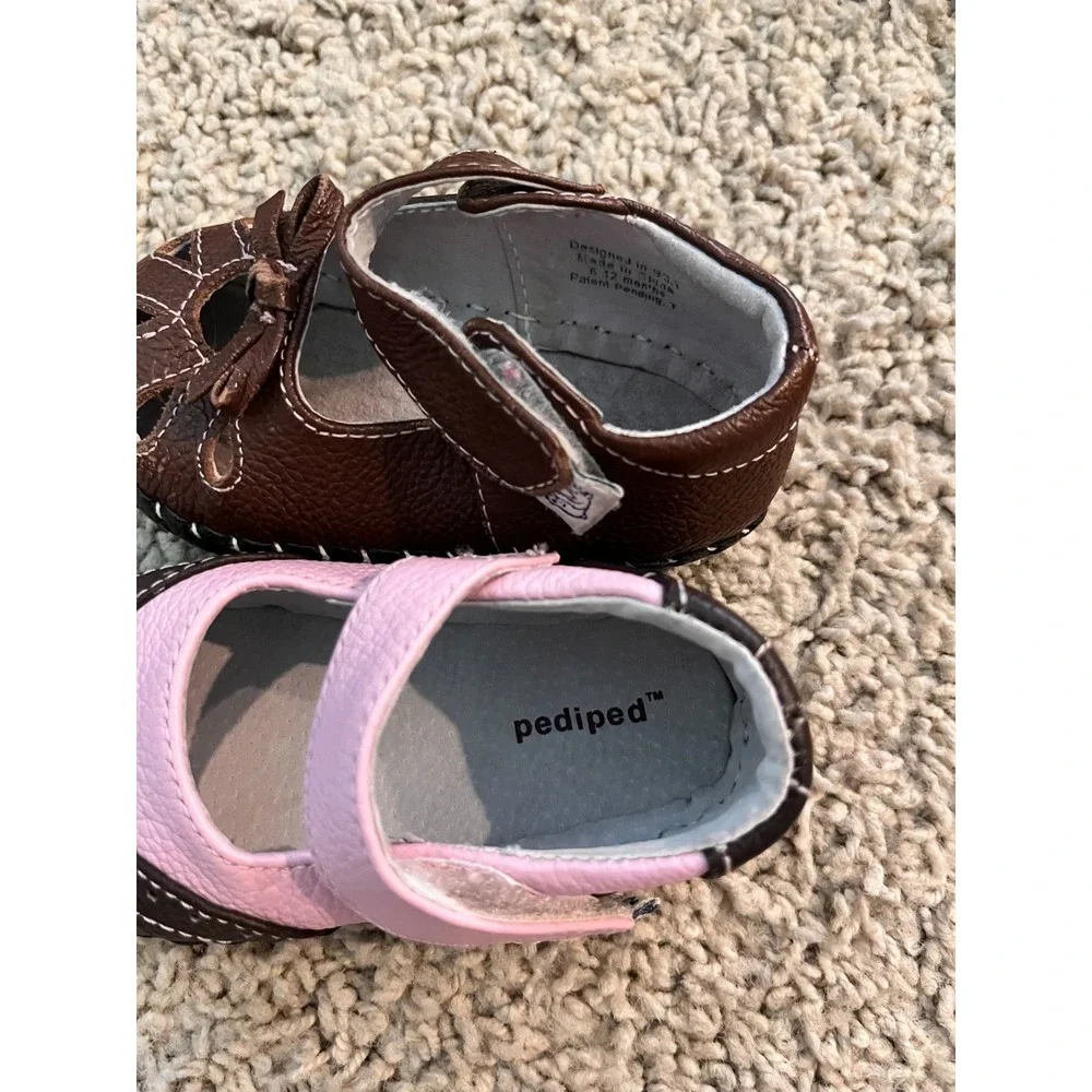 PEDIPED Lot of 2 Baby Girl Shoes Size 6-12m Brown Pink Leather Mary Janes
